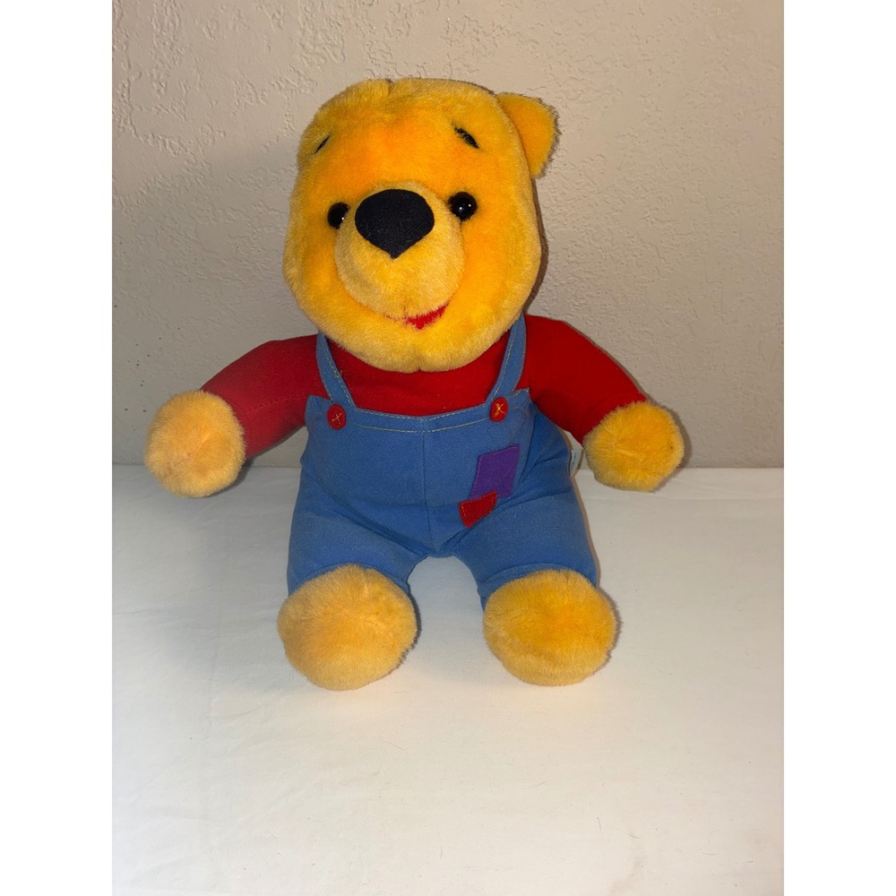 Vintage 1997 Disney Winnie the Pooh Plush Mattel Overalls Red Shirt 13 inch Toy